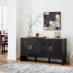 LKTART 60" Black Sideboard Buffet Cabinet,Modern Accent Credenza Storage Cabinet with 4 Doors,Media Console Table for Living Room Entryway