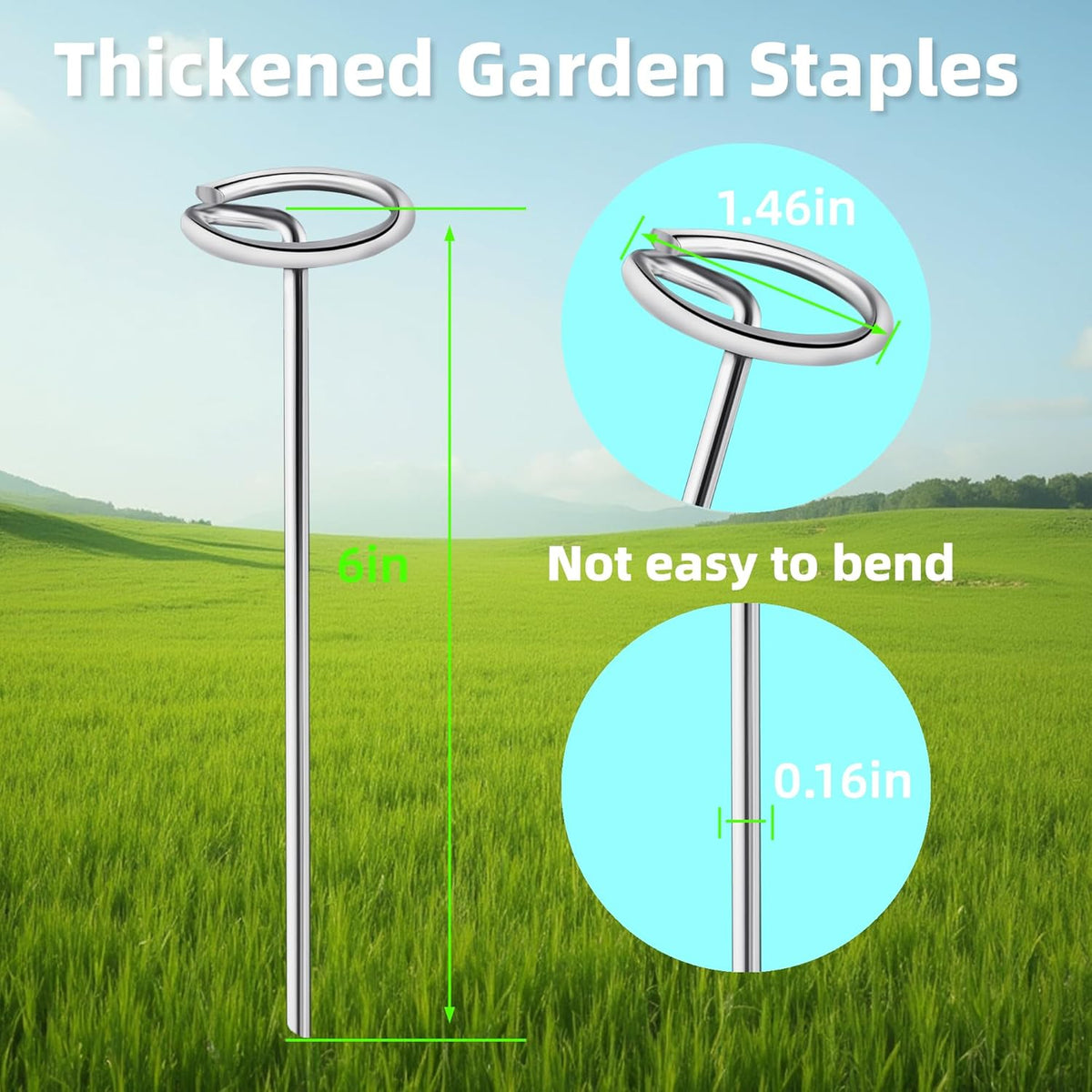 180Pcs Thick 8 Gauge 0.16 in Circle Top Landscape Fabric Pins Hard Holding,6 Inch Galvanized Landscape Fabric Stakes, for Tent, Weed Barrier Fabric, Plant Cover,Landscape Pins Stronger Not Easy Bend