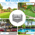 TWT Khaki Gray Left Arm Outdoor Patio Sofa, Modular Woven Rope Sectional Chair with Water-Resistant Cushion & Rust-Proof Frame, for Backyard Balcony Deck