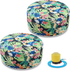 Cinnvoice 2 Pcs Inflatable Outdoor Ottoman Pouf Waterproof Round Footrest with Handle D21 x H9 Inch Indoor Outdoor Portable Footstool for Patio Garden Camping or Home Pool(Parrot)