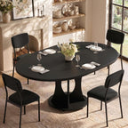 iPormis 43-59" Round Dining Table Set for 4, 5-Piece Kitchen Table & Chairs Set for 4, Extendable Dining Room Circle Table with 4 Upholstered Chairs for Small Space, Black Table + 4 Black Chairs