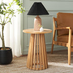 SAFAVIEH Home Collection - Cassio Natural Brown Accent Table, Sculptural Modern Side Table, Flared Slatted Base (ACC9200B)
