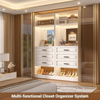 Unikito 25" Closet System with 3 Drawers and Mirror, Wardrobe, White | Freestanding storage shelves organizer, sturdy wood walk-in closet systems for small closets, 25" W x 16" D x 80" H.