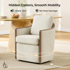 CHITA Upholstered Dining Chairs Set of 4 with Hidden Casters, Modern Dining Chair with Backrest & Wood Armrest, Chenille Barrel Chairs for Dining Room, Kitchen Chairs Fully Assembled, Cream
