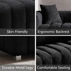 87.4" Modern 3 Seater Sofa Couch for Living Room, Mid Century Fluffy Couches with Solid Wood Frame and 6 Legs for Bedroom, Apartment, Weight Capacity 750 LBS (Black)