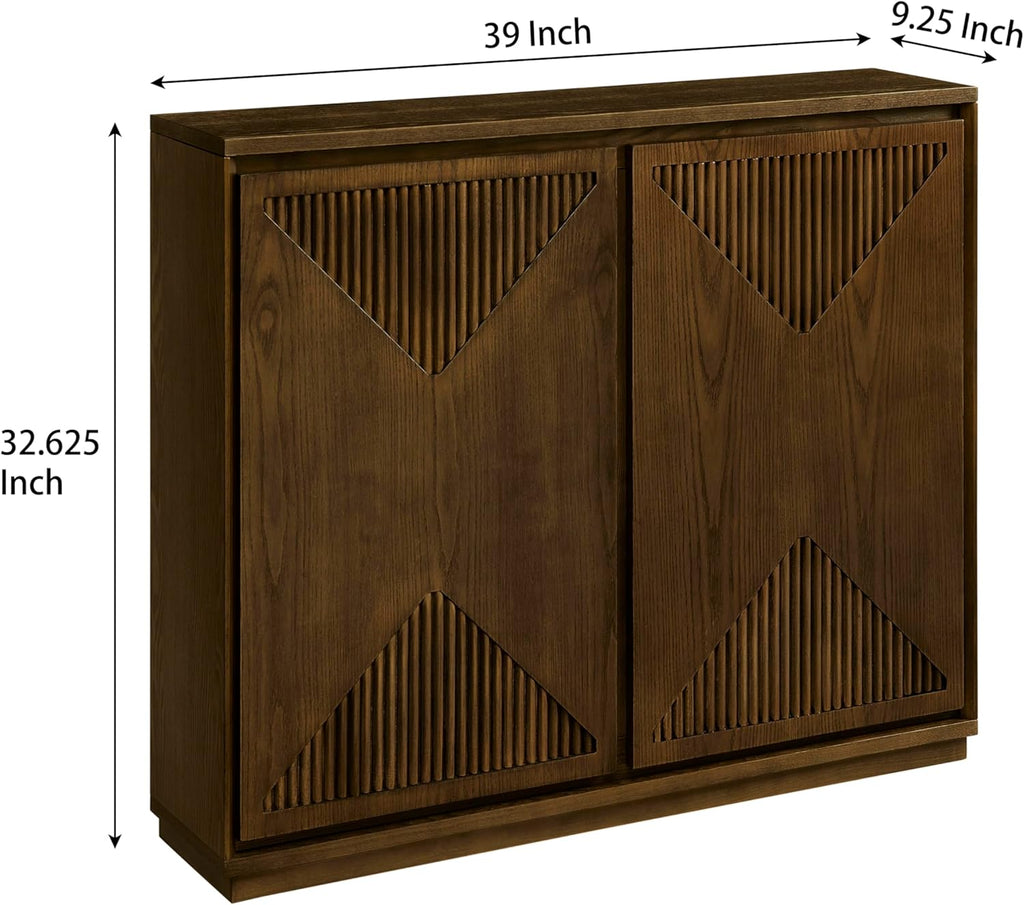 LKTART Mid Century Modern Sideboard Buffet Storage Cabinet with Doors and Shelves,Wood Coffee Bar Storage Cabinets for Kitchen, Dining Room, Living Room-Brown Walnut