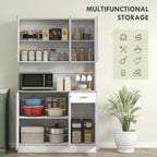 HOMCOM 71" Kitchen Pantry Cabinet, Tall Storage Cabinet with Microwave Stand, Buffet with Hutch, 6 Doors, Storage Drawer, 3 Adjustable Shelves for Living Room, Dining Room, White
