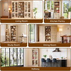 70.8" Tall Farmhouse Modular Kitchen Pantry Cabinet with Glass Doors, Wooden Storage Hutch with 6-Tier Adjustable Shelves, Set of 3, Brown
