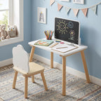 Costzon Weaning Table and Chair Set with Chalkboard | Wooden Kids Table and Chair Set with Brush Pot for Drawing, Learning and Mealtime, Multi Activity Desk for Toddlers