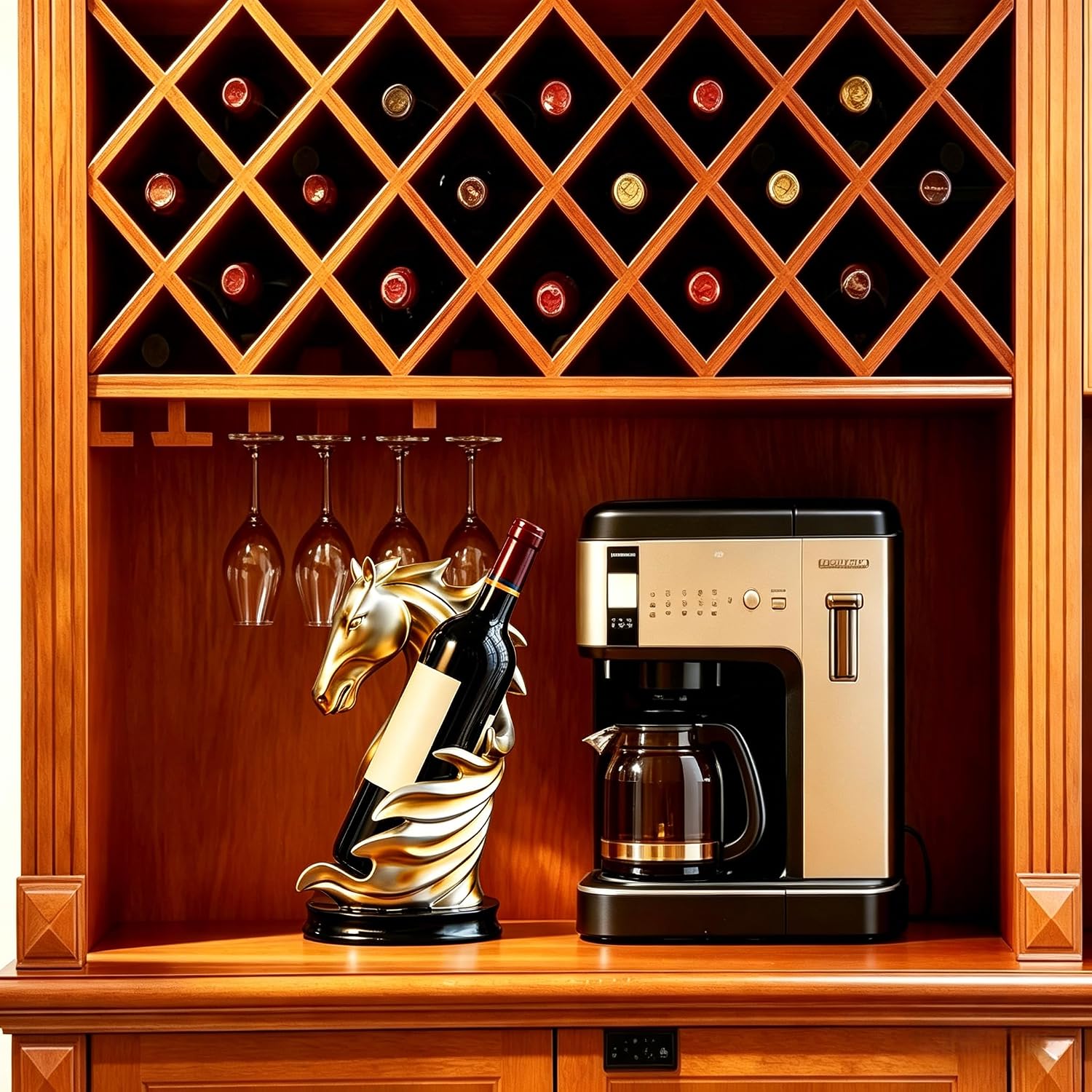 XINXUAN Wine Holder Countertop, Horse Head Wine Racks Decor for Bar Decorations for Home, Home, Shelf, Pantry Organizers and Storage, Wine Accessories for Wine Lovers, Gift (Yellow)