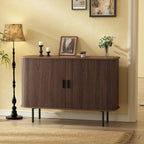 FiveWillowise 47''W x 32''H Buffet Sideboard Cabinet with Storage, Fluted Storage Accent Cabinet with Curvy Edge, Sliding Door, Credenza, Console Table for Living Room, Kitchen, Walnut