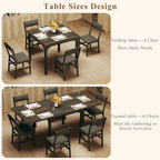 7-Piece Dining Table Set for 4-6, Extendable Kitchen Table Cushion Chairs Set of 6 with 6 Chairs, Rectangle Dining Table with Metal Frame & MDF Board, Folding for Small Apartment Saving Space,Grey Oak
