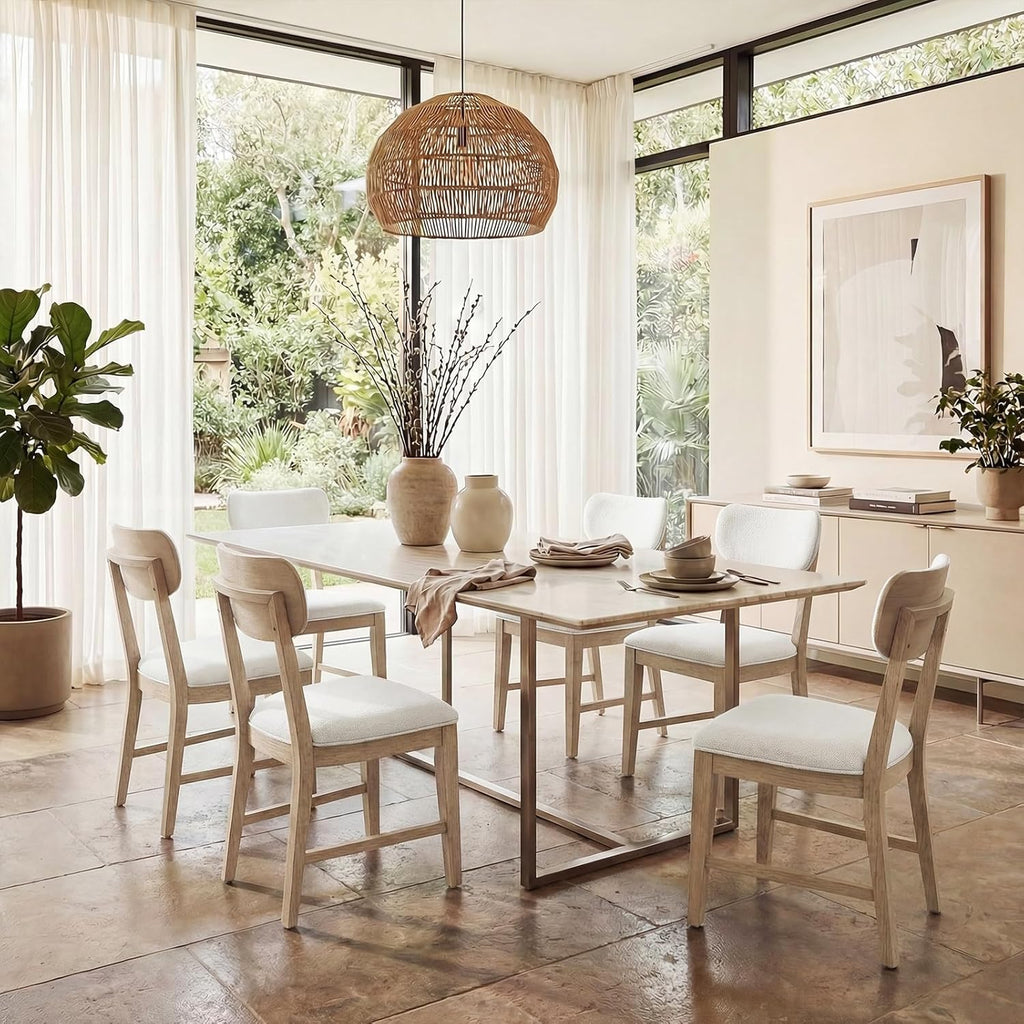 COLAMY Solid Wood Dining Chairs Set of 4, Mid Century Modern Upholstered Kitchen Chairs with 3.3" Thick Cushion & Anti-Slip Pads, Farmhouse Rubber Wood Dining Room Chairs, Oak Nature