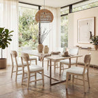 COLAMY Solid Wood Dining Chairs Set of 4, Mid Century Modern Upholstered Kitchen Chairs with 3.3" Thick Cushion & Anti-Slip Pads, Farmhouse Rubber Wood Dining Room Chairs, Oak Nature