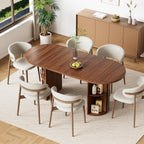 HOMMPA Oval Dining Table with Dual Side Storage 70.8" Modern Kitchen Table for 4 6 Person Farmhouse Table with Wood Strip Doors Wooden Round Dinner Tables for Kitchen Dining Room Living Room Walnut