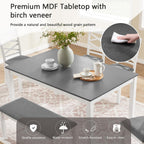Merax 6-Piece Modern Dining Table Set with Chairs and Bench, Wood Kitchen Table Set for 4-6, Rectangular Kitchen Dining Table for Dining Room, Kitchen, Small Apartment, White+Gray