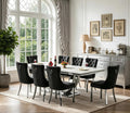 94.5" Large Faux Marble Dining Table Set for 8, Luxury Kitchen Table Set with 8 Chairs, Modern 9-Piece Dining Room Set with White Silver Dinner Table and 8 Black Upholstered Chairs