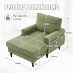 Eafurn 38" Modern Chaise Lounge Recliner Daybed Indoor, Comfy Chenille Upholstered Single Sofa Bed with Wodden Legs and Side Pockets, Deep Seat Sleeper Armchairs Couch for Living Room