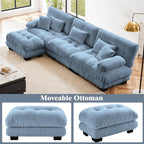 Oversized Modular Velvet Sectional Cloud Sofa Couch with Movable Ottoman,Corner Sofa with Comfortable Armrests, Deep Seat, Convertible L or U Shaped Couch (Sky-Light Blue, 3 Seat + 1 Ottoman)