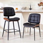 GrandNoor Mid Century Modern Dining Chairs with Walnut Grain Back, Black Faux Leather Dining Room Chairs Set of 4, Checkered Soft Cushion Kitchen Chairs with Adjustable Foot Pads