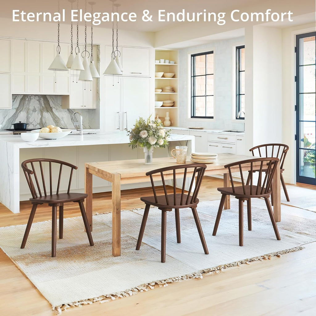 LUE BONA Walnut Dining Chairs Set of 2, Farmhouse Wood Dining Chairs with Semicircular Backrest, Spindle Dining Chair for Kitchen and Dining Room, 18 Inch