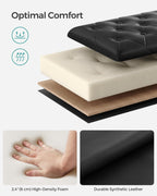 SONGMICS Storage Ottoman, 46.5 Inches Long Bed End Stool, Solid Wood Legs | Buttons Decoration, Non-Slip Foot Pads, 330.7 lb Load Capacity, Ink Black, MACEO Collection ULOM071B01