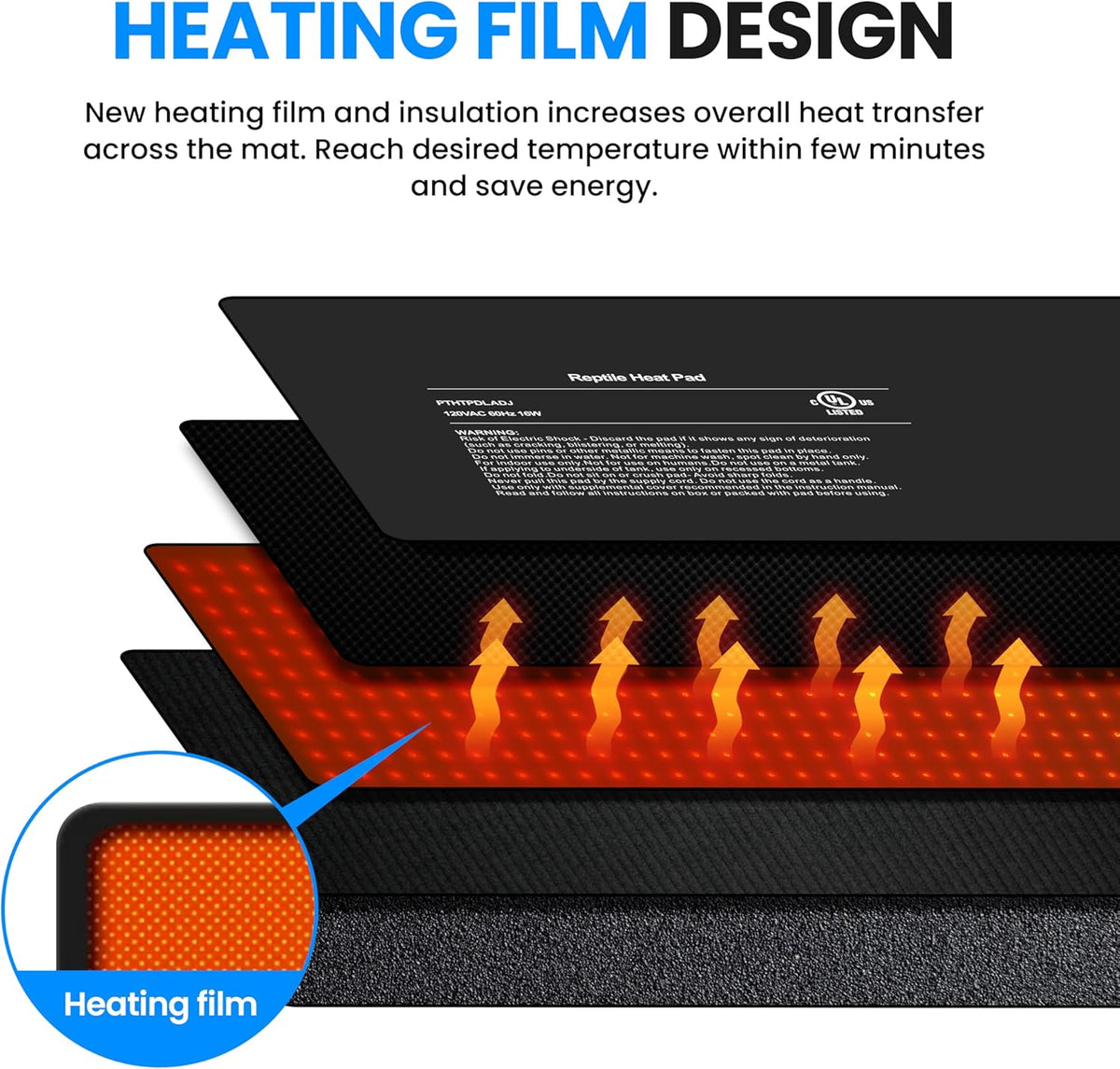 Simple Deluxe 8X12 Inch 16W Reptile Heating Pad with Temperature Adjustable Knob Under Tank Terrarium Heating Mat for Turtles, Lizards, Frogs, and Other Reptiles