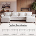URRED Oversized Modular Sectional Sofa，Solid Beige：157" U Shaped | Modern Comfy Cloud Couch with Movable Ottoman and Pillow, Deep Seat Couches for Living Room, Bedroom or Apartment