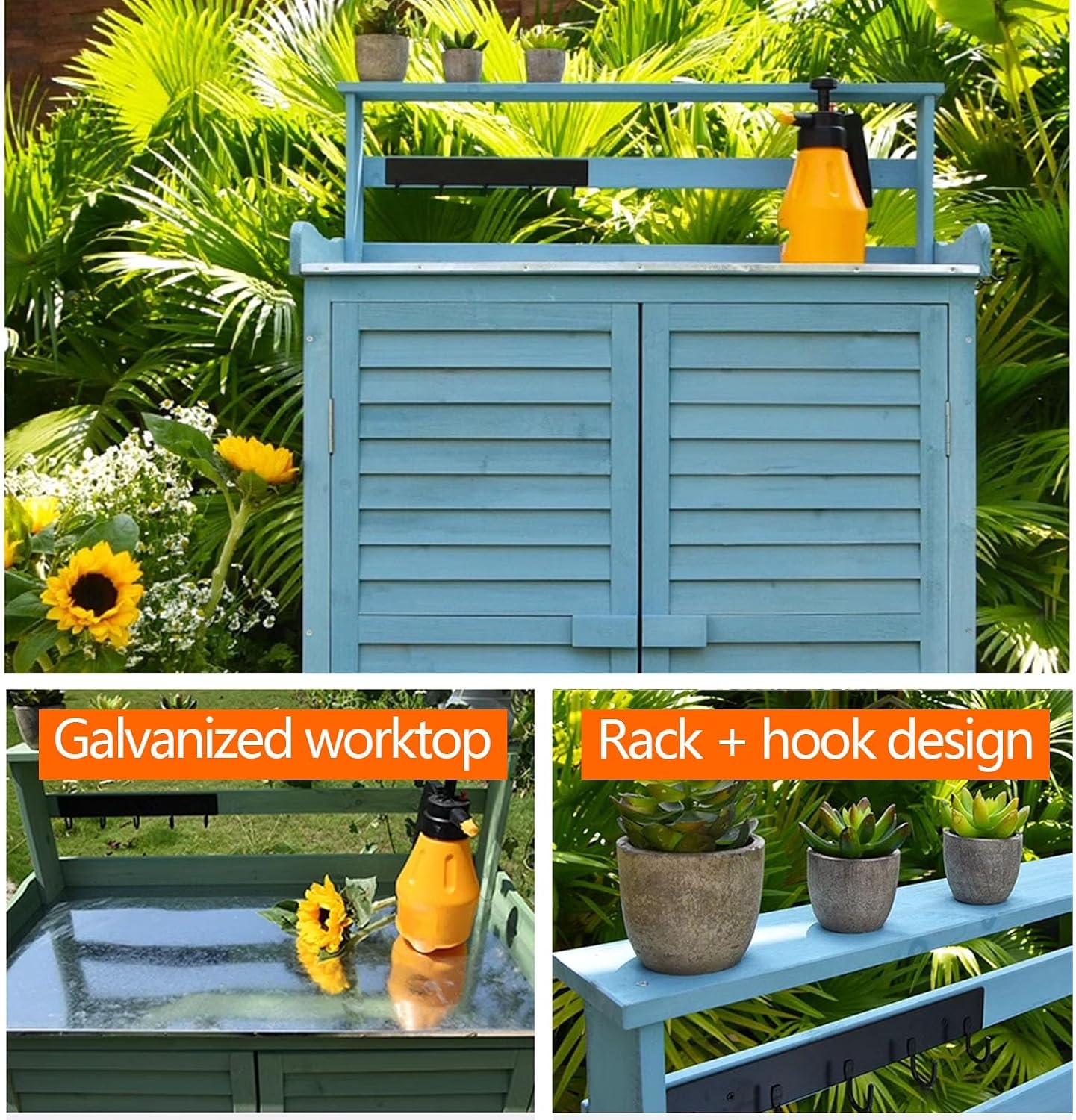 Outdoor Storage Cabinet Waterproof with Shelves Ventilated Shutter Door, Outdoor Cabinets Weatherproof Tall Adjustable Foot Pads for Delivery Patio Garden and P,Brown