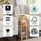 TUTOTAK Small Narrow Side Table with Charging Station, Skinny End Table for Small Spaces, Slim Nightstand with USB Ports and Outlet, Sofa Beside Table with Wheels, Natural TB01BN047