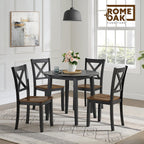 ROME + OAK Hinged Drop Leaf Dining Table, 22-36 Inch Round Tabletop with Sturdy Base, Black - Modern Solid Wooden Furniture Piece for Home