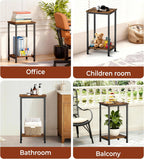 KEETDY Small Side Table for Small Space End Tables for Living Room, 2-Tier Storage Shelf Night Stand, Sofa Bedroom Bedside Table Nightstand Storage, Rustic Brown