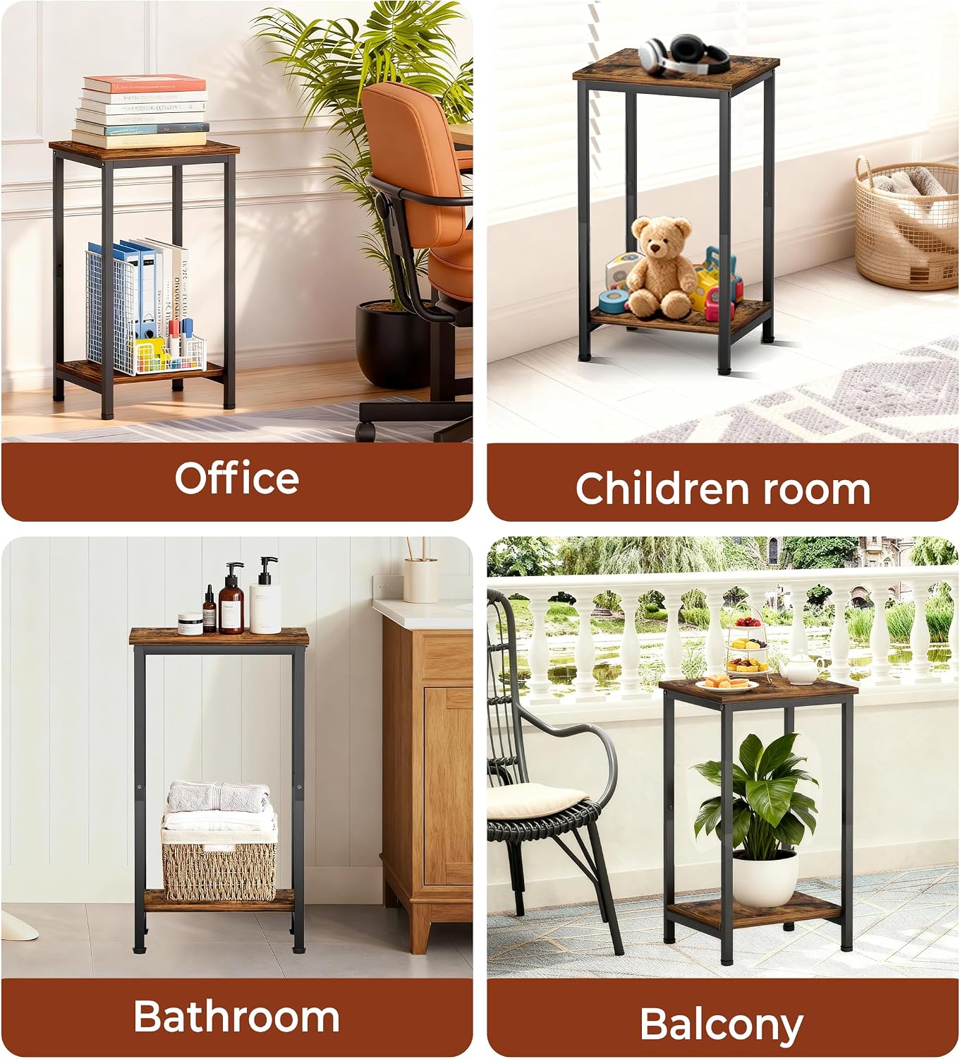 KEETDY Small Side Table for Small Space End Tables for Living Room, 2-Tier Storage Shelf Night Stand, Sofa Bedroom Bedside Table Nightstand Storage, Rustic Brown