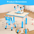 IDEALHOUSE Height-Adjustable Kids Table & Chairs Set (5-Piece) - Activity Table with 4 Chairs, Graffiti-Style Writable Desktop, Non-Slip Legs, Easy-Wipe Surface, Ages 2-10, Blue