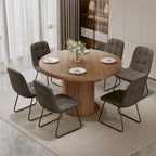 5-Piece Dining Set for Small Spaces 43.3" Round Table & 4 PU Leather Chairs, Modern Farmhouse with Storage Shelf, Apartment Kitchen Easy Assembly (Walnut Color Round Table + 4 U-Shaped Gray Chairs)