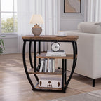 4-Tier End Table with Storage, Narrow Side Table for Living Room, Wood Sofa Side Table with Metal Frame, Industrial Bedside Table and Nightstand for Bedroom, Rustic Brown