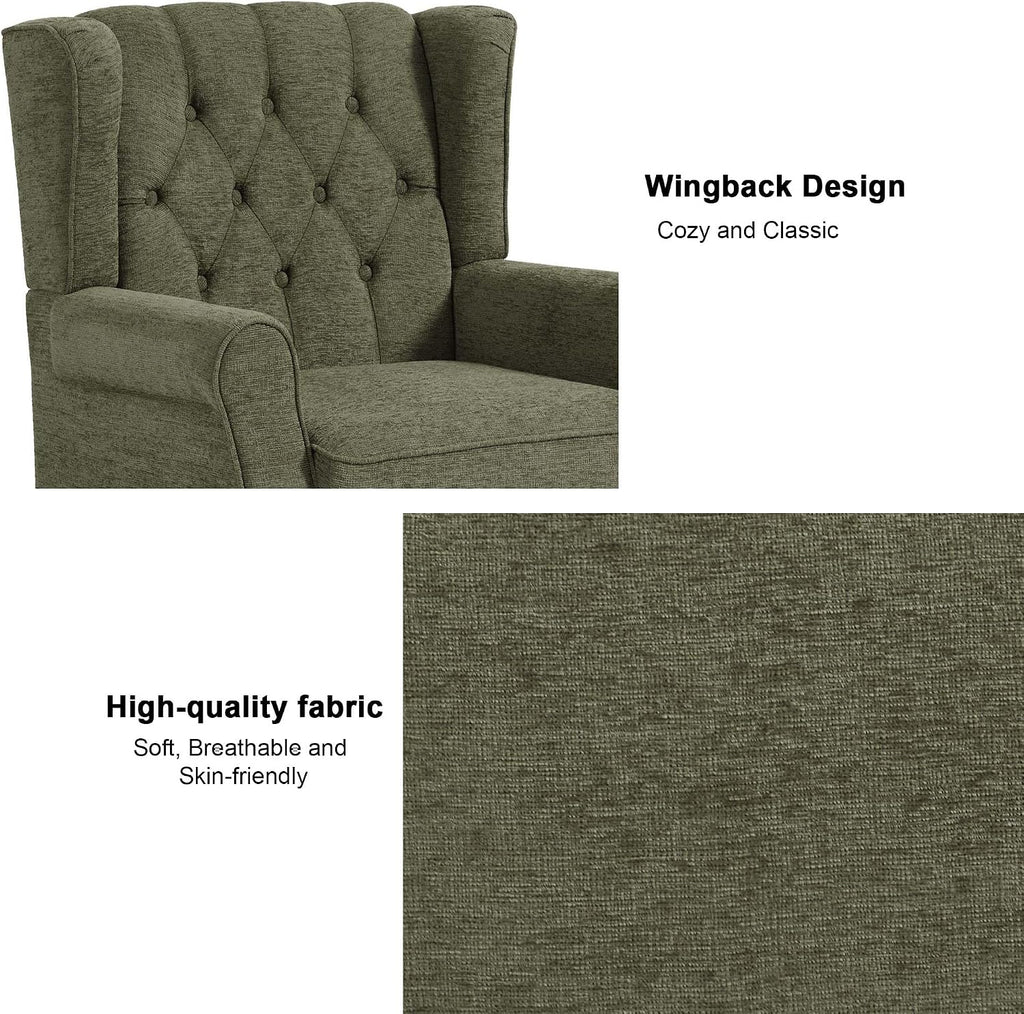 Accent Chair, Upholstered Armchair with Button Tufted High Back & Solid Wood Legs, Comfy Wingback Reading Single Sofa Chair for Small Spaces, Living Room, Bedroom