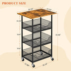ThreeHio Rolling Kitchen Microwave Cart with Fruit Baskets, 4 Tier Microwave Table Stand with Storage, Kitchen Storge Shelf on Wheels Small Rolling Cart Organizer Rack for Pantry, Living Room