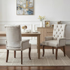 Farmhouse Upholstered Dining Chair Set of 2 with Arms & Nailhead Trim, Tufted Chenille Kitchen Chairs with Solid Wood Legs, Accent Chair for Dining Room, Living Room & Bedroom, Beige