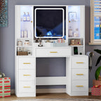HUANLEGO Makeup Vanity Desk with Mirror and LED Lights for Girls, White