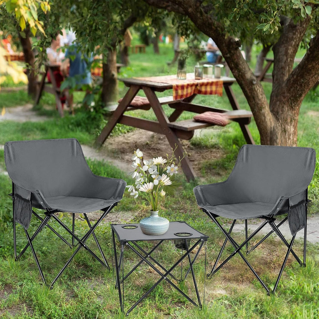 Leonyo Camping Chairs for Adults, 2 Pack Folding Lawn Chair & Table, Grey | Oversized & Portable Beach Chair for Outdoor Sports, Fishing, Rv Travel, Picnic