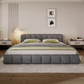 Merax King Size Elegant Chenille Upholstered Platform Bed with Thick Headboard and Footboard, Block Style Upholstery Grounded Bed Frame, Gray