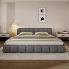 Merax King Size Elegant Chenille Upholstered Platform Bed with Thick Headboard and Footboard, Block Style Upholstery Grounded Bed Frame, Gray