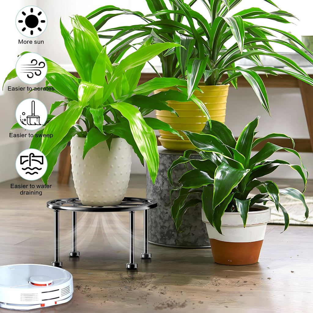 Garden Gifts Plant Lovers Gifts Black Metal Plant Stand with Anti-Slip Base Rustproof Heavy Duty Decorative Round Flower Stand Display Shelf for Indoor/Outdoor