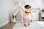 Avenlur Flair - 5 in 1 Indoor Playhouse with Desk Table, Chair, Chalkboard, Floor Cushion and Curtain Shades - Montessori and Waldorf Style for Ages 1 to 8 Years Old - (Large, Colorful Windowpane)