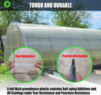 6 mil (10ft x 15ft) 100% Virgin Material. 5Layers Advanced Extrusion Technology for UV Protection, Anti-drip, Anti-Fog, Thermal and Strength. 4Years Lifetime UV Resistant Greenhouse Plastic
