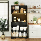72" Black Kitchen Pantry Cabinet with Lights and Charging Station, Tall Hutch Storage Cabinet Coffee Bar Cabinet with Microwave Shelf for Dining Room