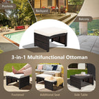 2-Piece Wicker Ottomans, Outdoor Rattan Foot Rest Set of 2 w/Removable Cushions, Multipurpose Foot Stool, Side Table & Additional Seating for Patio, Backyard & Poolside (Off White)