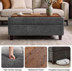 GENTEACO 45" Storage Ottoman Bench with Reversible Wooden Tray Top, Large Chenille Upholstered Ottoman Coffee Table with Hidden Storage, Foot Rest Bench for Living Room, Bedroom, Entryway,Dark Gray