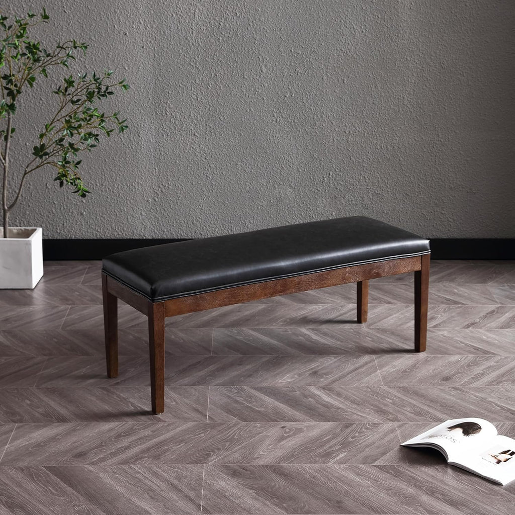 LZAREAL Upholstered Entryway Bench Modern Shoe Benches for Hallway Porch Bedroom Bench for End of Bed Dining Bench for Dining Table Dining Room Kitchen Window with Wood Legs, PU Leather, Black